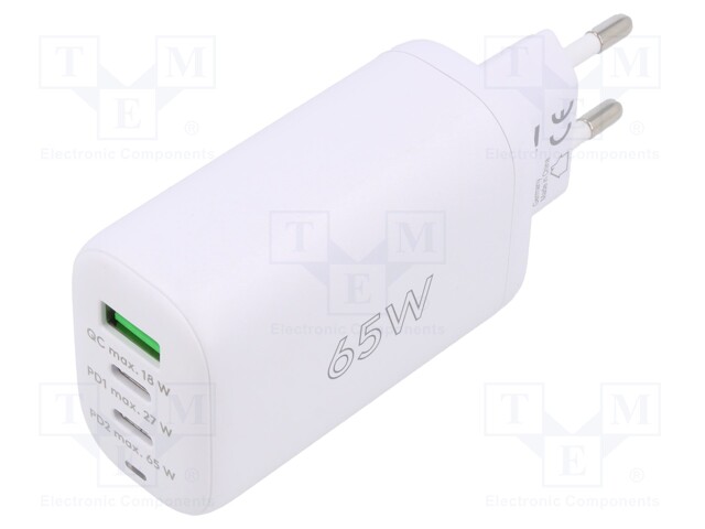 Power supply: switched-mode; plug; 5÷20VDC; 65W; Plug: EU; 83.5%