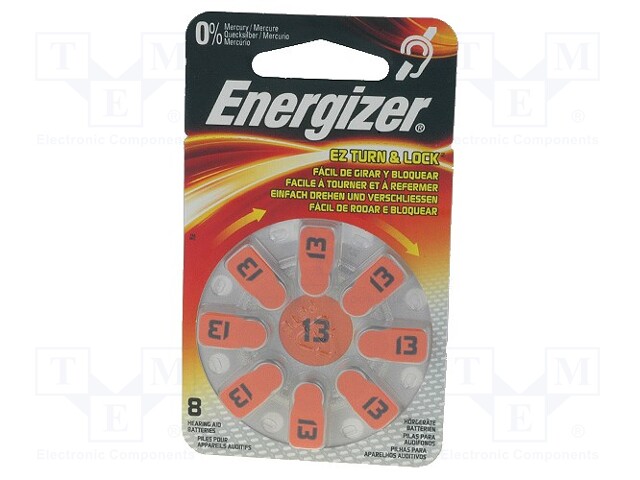 Battery: zinc air (ZnO2); 1.4V; AC13,R754,coin; Batt.no: 8; 280mAh