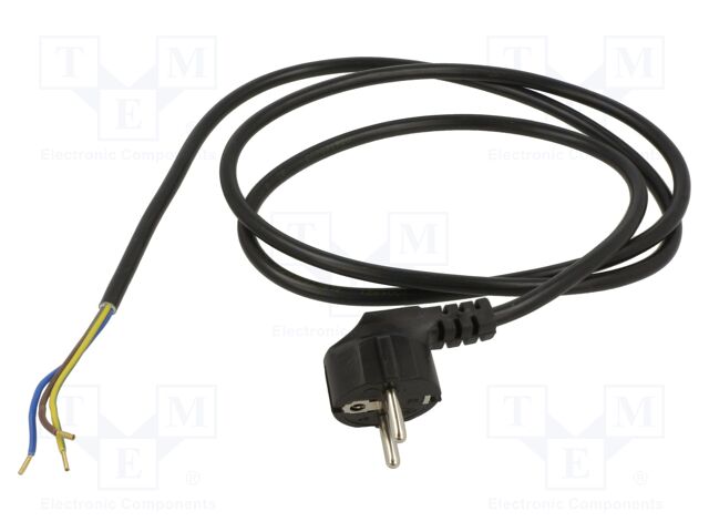 Cable; 3x1mm2; CEE 7/7 (E/F) plug angled,wires; PVC; 1.5m; black