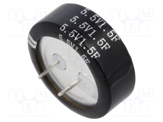 Supercapacitor; THT; 1.5F; 5.5VDC; Ø21x7.5mm