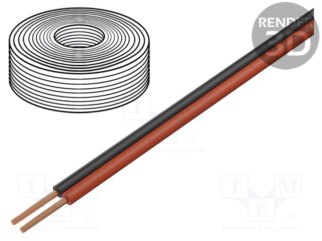 Wire: ribbon; stranded; 2x0,08mm2; red,black; 5m