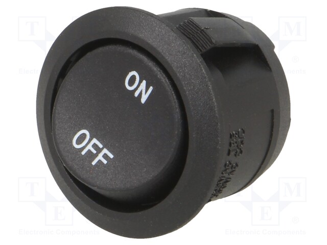 ROCKER; SPST; Pos: 2; OFF-ON; 10A/28VDC; black; none; Rcont max: 50mΩ