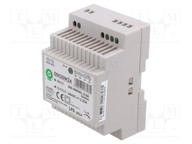 Power supply: switched-mode; 30W; 24VDC; for DIN rail mounting