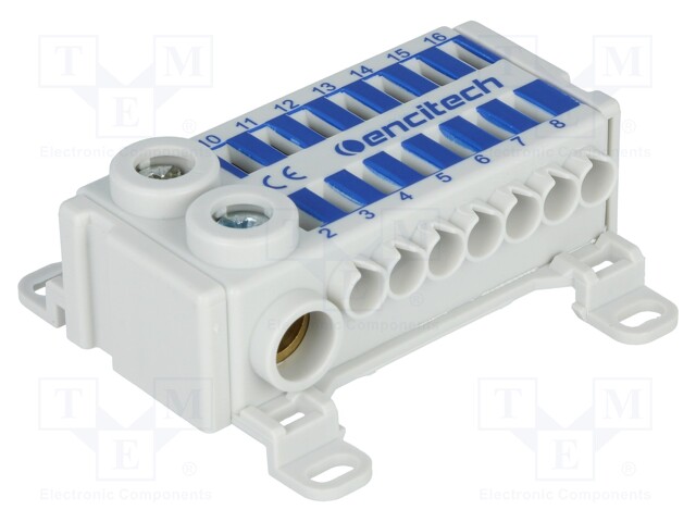 Splice terminal: distribution block; ways: 1; terminals: 16; blue