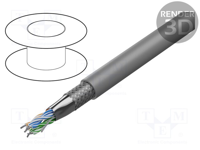 Wire; RS232,RS422; 3x2x24AWG; stranded; Cu; PVC; grey; 305m