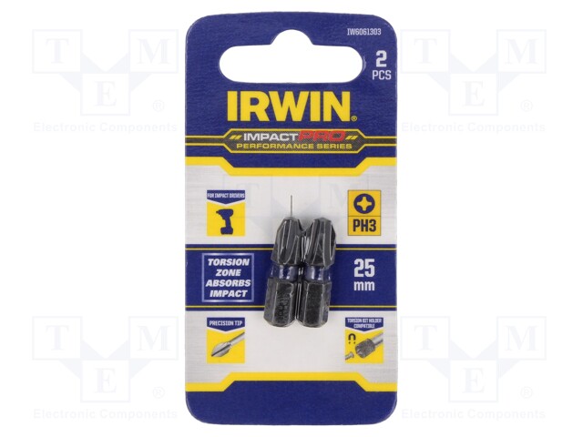 Screwdriver bit; Phillips; PH3; Mounting: 1/4" (C6,3mm); 2pcs.