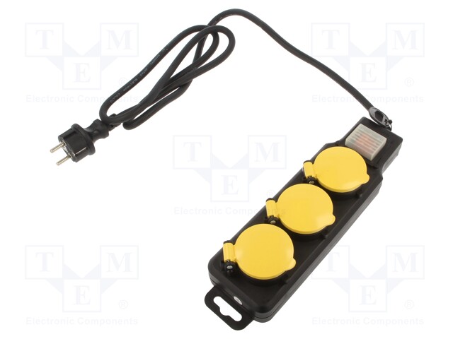 Plug socket strip: protective; Sockets: 3; 250VAC; 16A; 1.5m; IP44