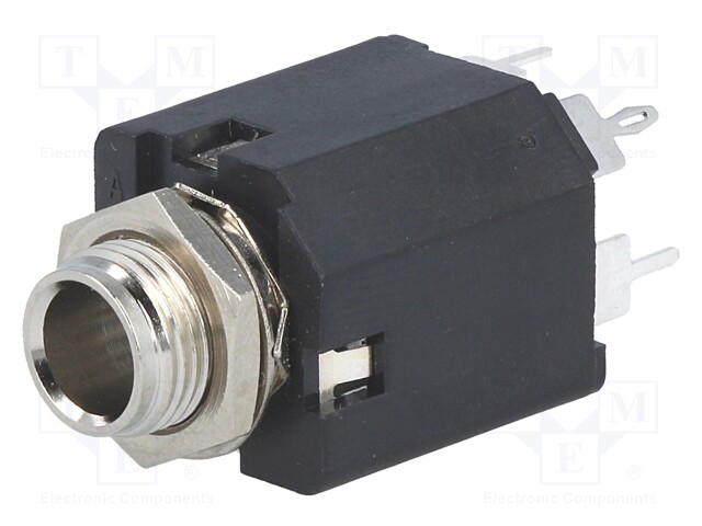Socket; Jack 6,35mm; female; stereo; with double switch; straight