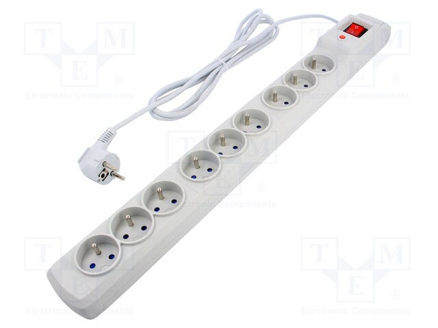 Plug socket strip: protective; Sockets: 9; 250VAC; 10A