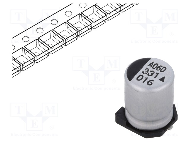 Capacitor: electrolytic; SMD; 330uF; 16VDC; Ø8x10.5mm; 5000h; 170mΩ