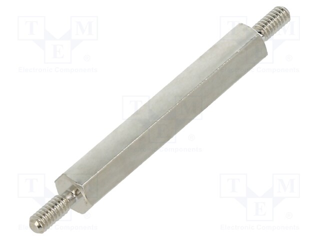 Screwed spacer sleeve; 25mm; Ext.thread: M2; hexagonal; brass