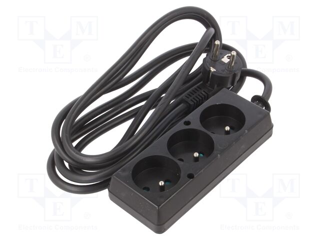 Extension lead; Sockets: 3; PVC; black; 3x1,5mm2; 3m; 16A