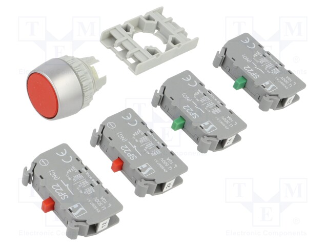 Switch: push-button; 22mm; Stabl.pos: 1; NC x2 + NO x2; red; none