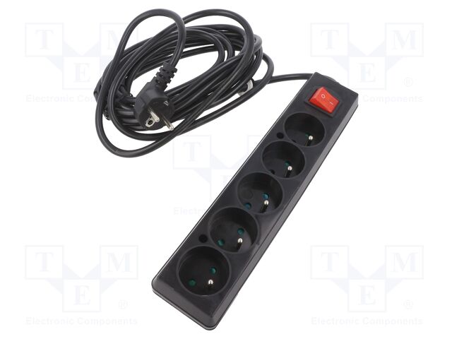 Extension lead; Sockets: 5; PVC; black; 3x1,5mm2; 5m; 16A