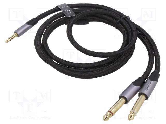 Cable; Jack 3,5mm 4pin plug,Jack 6,3mm plug x2; 1.5m; black