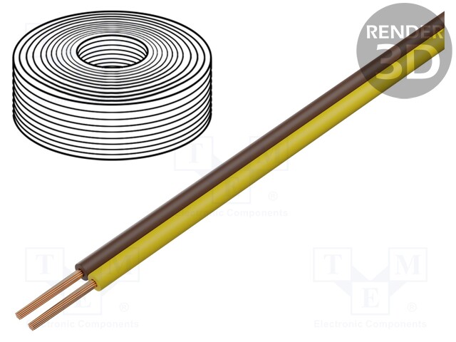 Wire: ribbon; stranded; 2x0,14mm2; yellow; 25m