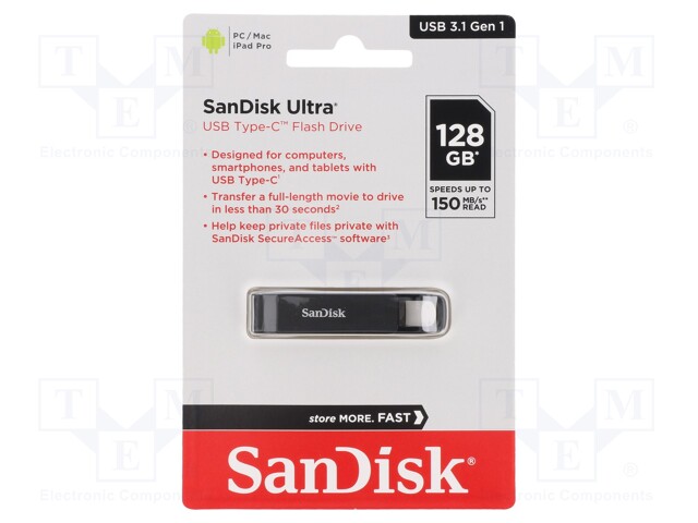 Pendrive; USB 3.1; 128GB; 150MB/s; USB C; ULTRA USB