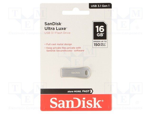 Pendrive; USB 3.1; 16GB; 150MB/s; USB A; ULTRA LUXE; Colour: silver
