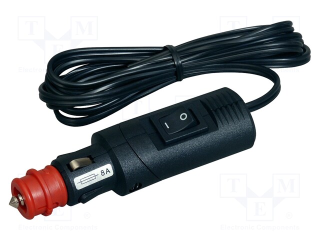Cigarette lighter plug; cables; 8A; Sup.volt: 12÷24VDC; black; 2m