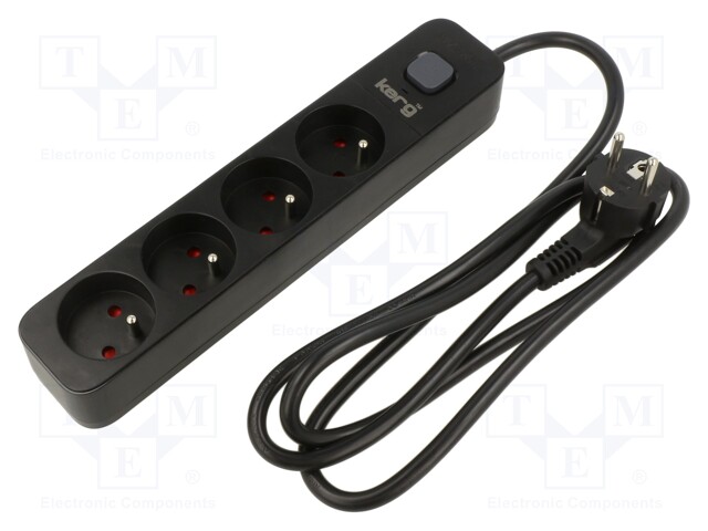 Plug socket strip: protective; Sockets: 4; 230VAC; 16A; black