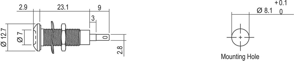 Indicator: LED; flat; 2.1VDC; Cutout: Ø8.1mm; IP67; stainless steel