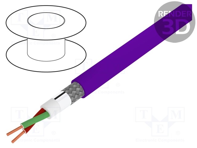 Wire; PROFIBUS,data transmission; 1x2x0,64mm2; solid; Cu; PVC