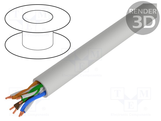 Wire; U/UTP,ETHERLINE® LAN 200; 5e; solid; Cu; 4x2x24AWG; PVC; grey