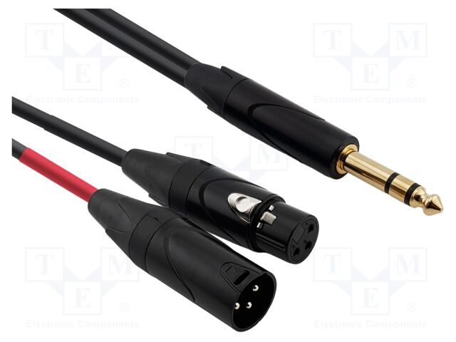 Cable; Jack 6,3mm plug,XLR male 3pin,XLR female 3pin; 3m; black
