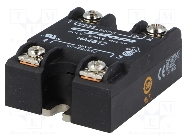 Relay: solid state; Ucntrl: 90÷280VAC; 12A; 48÷530VAC; -40÷80°C
