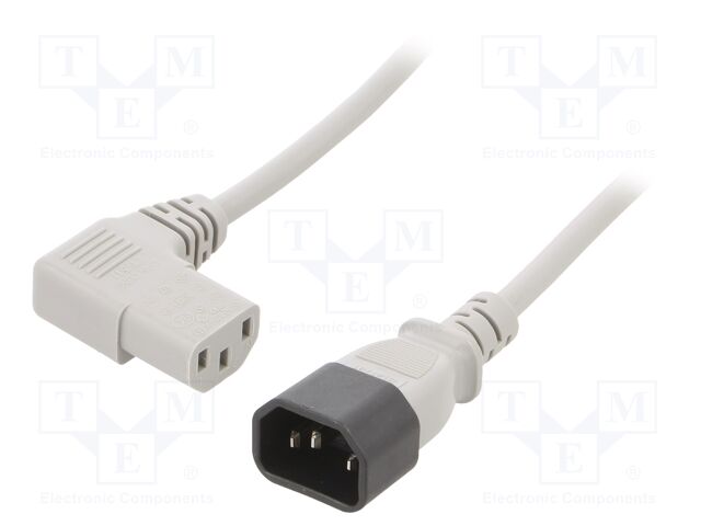 Cable; IEC C13 female 90°,IEC C14 male; PVC; 5m; grey; 3G1mm2; 10A