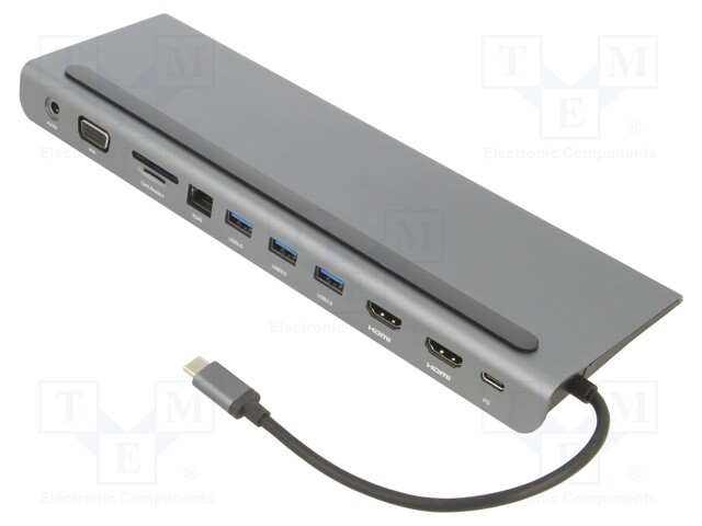 Docking station; USB 3.0; 0.18m; black; 5Gbps; grey; 100W