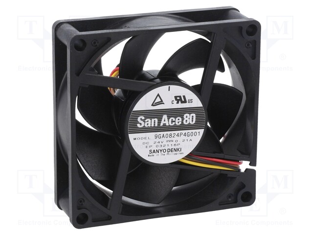 Axial Fan, 24 V, DC, 80 mm, 25 mm, 67.4 cu.ft/min, 1.91 m³/min