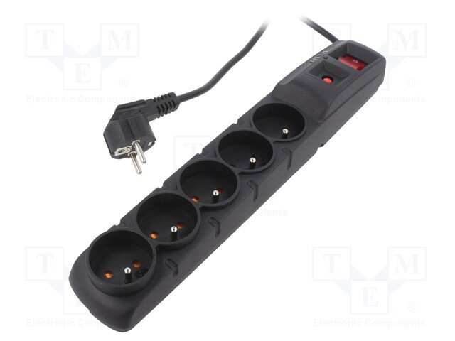 Plug socket strip: protective; Sockets: 5; 230VAC; 10A; black