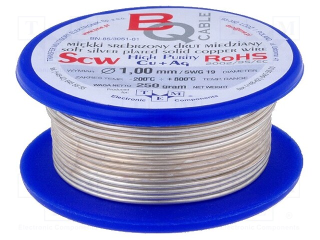 Silver plated copper wires; 1mm; 100g; 14m; -200÷800°C