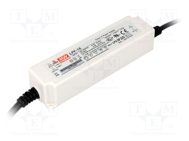 Power supply: switched-mode; LED; 16W; 20VDC; 0.8A; 90÷305VAC; IP30