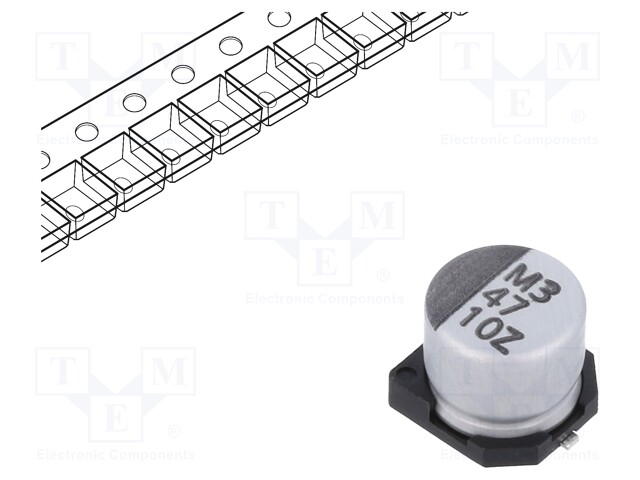 Capacitor: electrolytic; SMD; 47uF; 10VDC; Ø6.3x5.7mm; ±20%