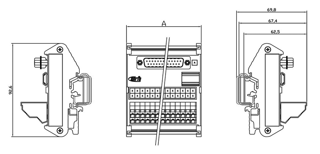 Transition module; Temp: -20÷60°C; W: 75mm; D: 69.8mm; H: 92.6mm