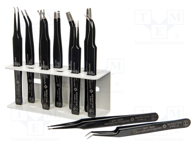 Kit: tweezers; Pcs: 11; for precision works; ESD