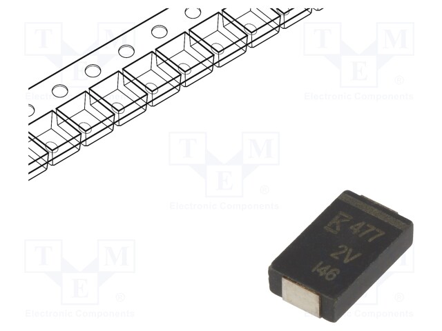 Capacitor: polymer; 470uF; 2VDC; Case: V; 2917; ESR: 3mΩ; SMD; ±20%