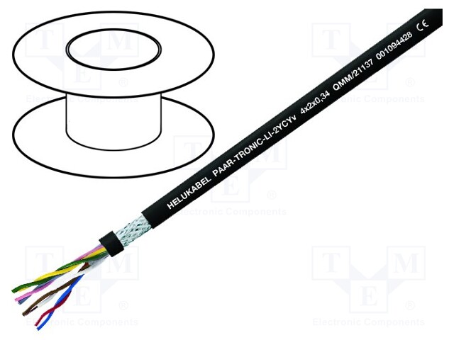 Wire; Li-2YCYv; 4x2x0,22mm2; tinned copper braid; PVC; black; 250V