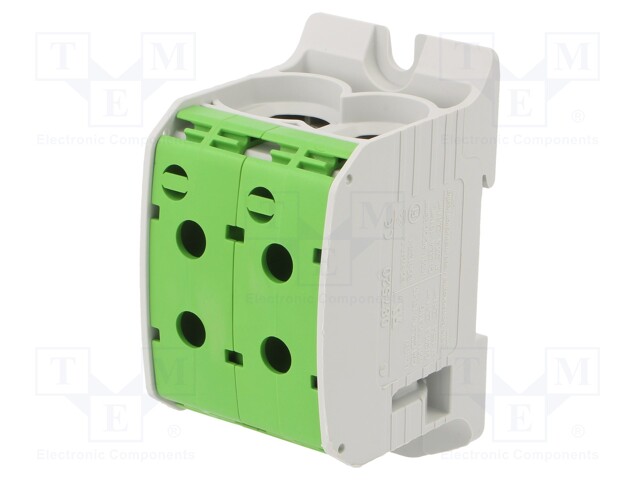 Splice terminal: rail; STB; 95mm2; ways: 1; terminals: 4; green; TS35