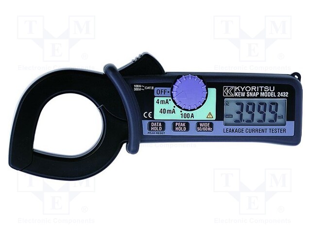 Leakage current clamp meter; LCD; I AC: 4m/40m/100A; Øcable: 40mm