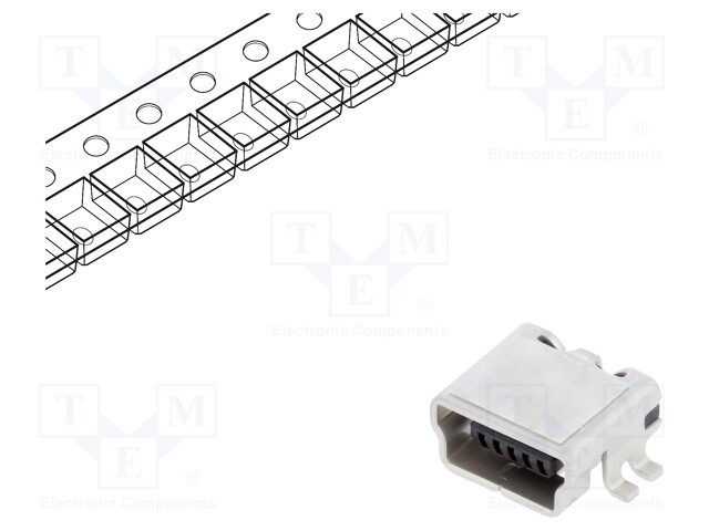 Socket; USB B mini; UX; on PCBs; SMT; PIN: 5; horizontal; USB 2.0