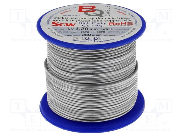 Silver plated copper wires; 1.2mm; 250g; 24.5m; -200÷800°C