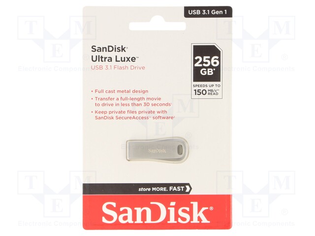 Pendrive; USB 3.1; 256GB; 150MB/s; USB A; ULTRA LUXE
