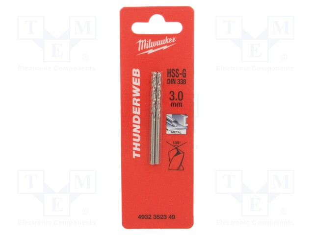 Drill bit; for metal; Ø: 3mm; high speed steel grounded HSS-G
