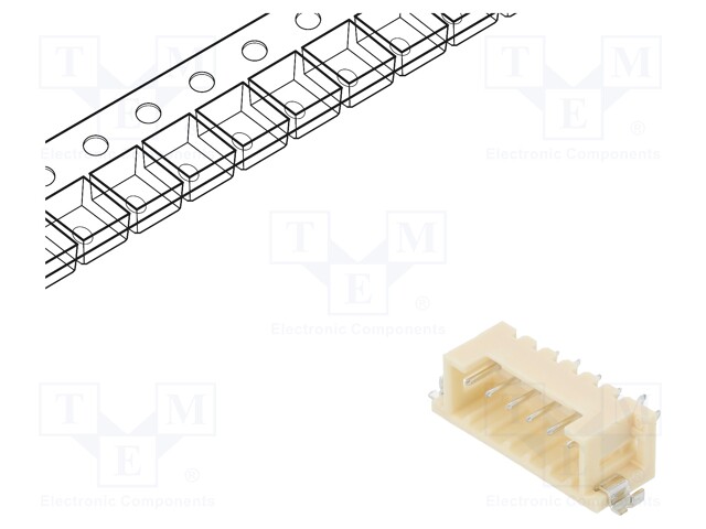 Socket; wire-wire/PCB; male; DF3; 2mm; PIN: 6; SMT; on PCBs; tinned