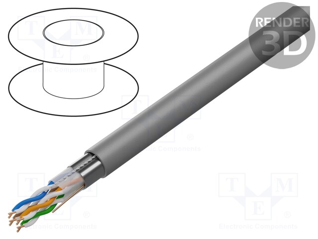 Wire; F/UTP; 4x2x24AWG; solid; CCA; PVC; grey; 305m; Øcable: 5.45mm