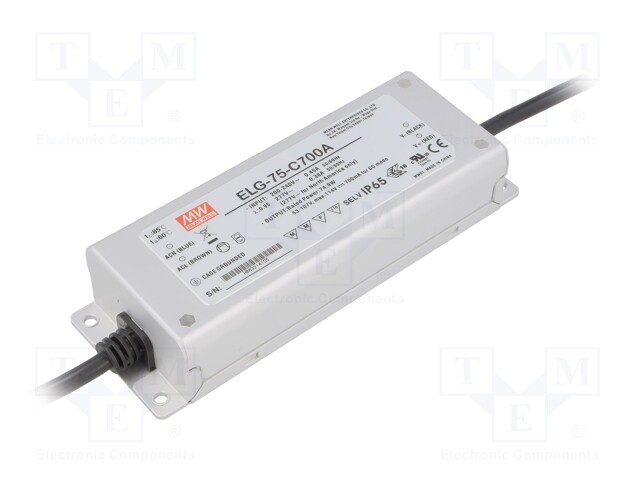 Power supply: switched-mode; LED; 74.9W; 53÷107VDC; 350÷700mA