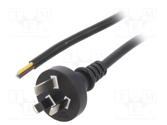 Cable; AS/NZS 3112 (I) plug,wires; PVC; 1.5m; black; 3x0,75mm2